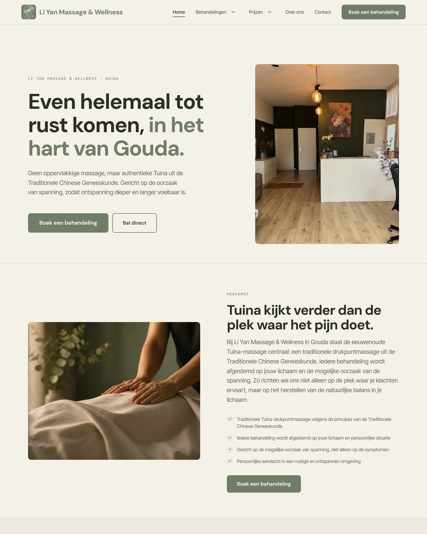 De website van Li Yan Massage & Wellness &mdash; homepage en behandelingsuitleg